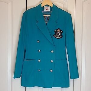 Vintage MONDI POLO CLUB BLAZER Size XS WOMEN SPORT Turquoise Blue Gold Buttons